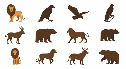 Collection of Wildlife Silhouettes - Lion, Eagle, Bear, Deer, and More.
