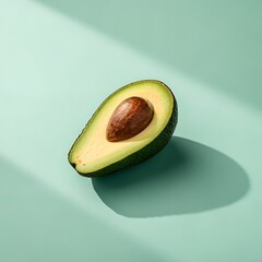 Minimalist Avocado with Long Shadow on Pastel Green Background