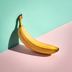 Ripe Banana with Dramatic Shadow on Colorful Pastel Background
