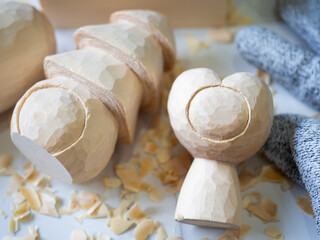 art toy wood carving cute wooden carved Basswood doll merry christmas tree and heart love happy valentine toy design art craft handmade decoration gift present hobby model sculpture selected focus