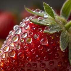 Macro Close-Up of Fresh Strawberry with Dew Drops