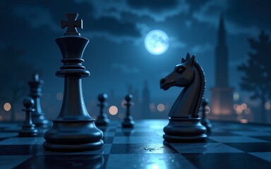 Digital Knight Chess Piece Strategy Game Night Sky. High quality