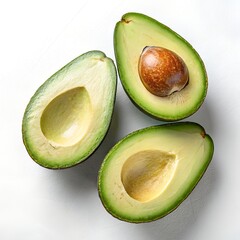 Fresh Ripe Avocado Cut in Half with Seed – Top View on Neutral Background