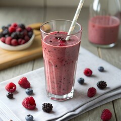 Glass of Fresh Berry Smoothie with Straw – Healthy Refreshment