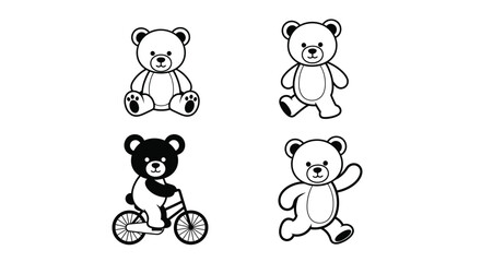 Adorable teddy bear outlines for kids' crafts and playful designs