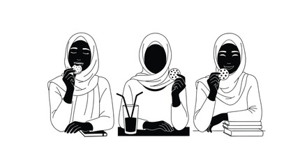 Enjoy a cookie break with diverse Muslim women in colorful hijabs