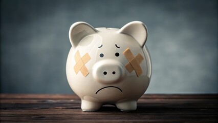 Piggy bank with band-aids showing financial difficulties and debt.