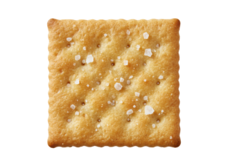 Salted cracker square biscuit golden snack crispy texture isolated white, tempting and crunchy