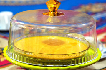 Delicious dessert under glass dome