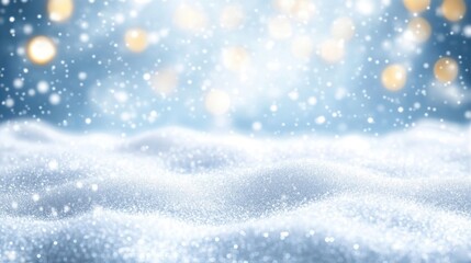 Merry Christmas Snowy Scene with Warm Bokeh Highlights