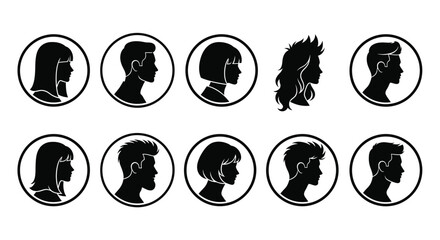 Diverse hairstyles for men and women in simple stylish silhouette