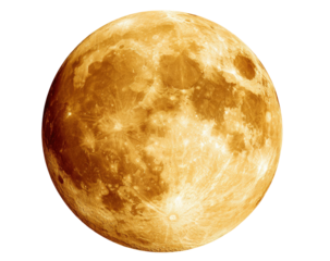 Detailed photo of a full moon, showcasing craters and varying shades of orange-brown