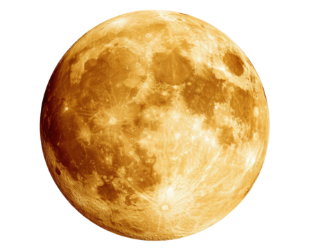 Detailed photo of a full moon, showcasing craters and varying shades of orange-brown