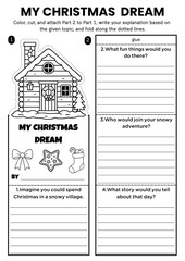 My Christmas Dream writing craft for kids! Includes DIY coloring templates and fun writing prompts about gratitude and holiday wishes. Perfect for creative ELA Christmas classroom activities.