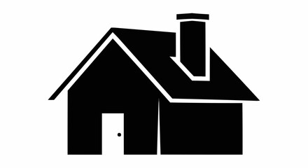 Simple Black Silhouette of a House with Chimney and Door.