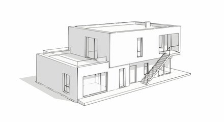 Modern Architectural Sketch of a Two-Story House with Clean Lines.