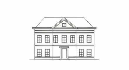Architectural Drawing of a Two-Story Building with Gable Roof.