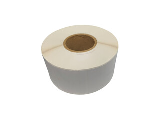 Roll of adhesive label paper for carton labeling, isolated on white background