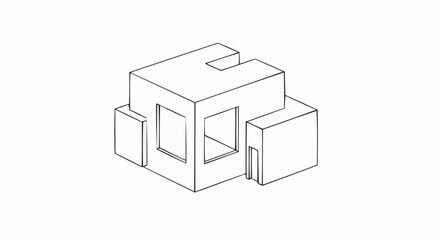Abstract Isometric Cube Structure with Cutouts and Protrusions.