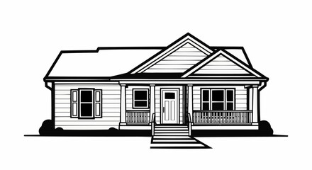 Classic American Ranch Style House Drawing.