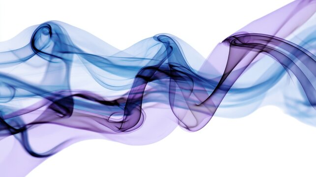 Abstract Blue and Purple Smoke Waves Flowing on a White Background swirl vapor