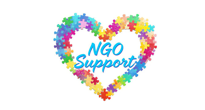 A heart shape formed by colorful puzzle pieces, symbolizing support for nongovernmental organizations