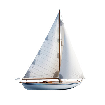 White sailboat with full sails and wooden hull on a black background sailing yacht, Isolated On White Background, Png Transparent