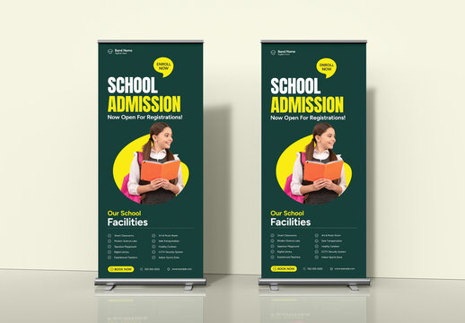 Modern School Admission Roll Up Banner Design Template for Promotion