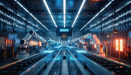 Robotic assembly line in an automotive factory