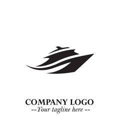 Ship Moving Fast Logo Symbol in Black on the White Background with Modern Maritime Design