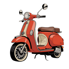 Red scooter vintage scooter classic scooter transportation vehicle motor scooter retro scooter art on transparent background