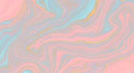 Obraz premium Abstract pastel fluid art background featuring swirling pink, light blue, and iridescent gold marbled textures