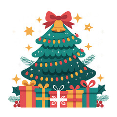 Christmas tree gifts holiday winter celebration festive season merry xmas decoration ornament on transparent background