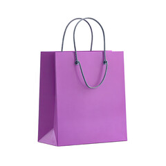 A vibrant, purple paper shopping bag with looped handles, presented against a black backdrop