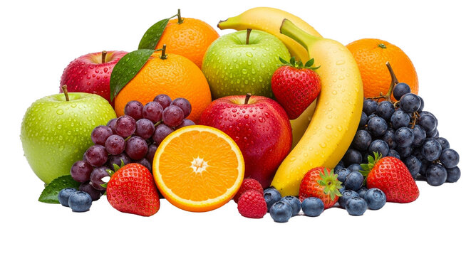 Vibrant assortment of fresh ripe fruits including apples bananas grapes strawberries oranges and more