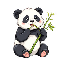 Cute panda bear eating bamboo cartoon animal illustration adorable kawaii happy smiling wildlife nature on transparent background