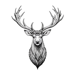 Deer stag animal wildlife mammal nature antlers forest drawing illustration art design head sketch on transparent background