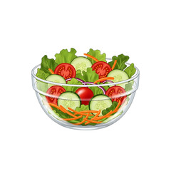 Salad vegetable fresh healthy food tomato cucumber lettuce carrot onion bowl diet nutrition illustration on transparent background