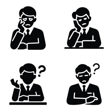 Boredom and confusion icons of men in suits with question marks image stock