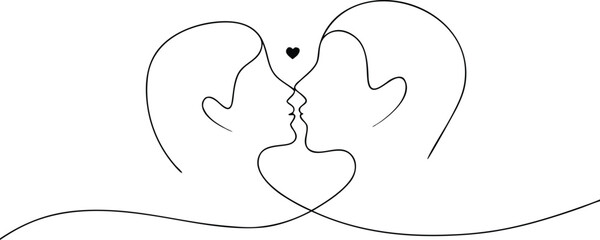 Two faces kissing forming a heart shape with a small black heart above