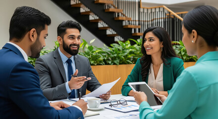 Diverse Business Team Collaborating in Modern Office Meeting