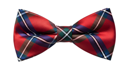 Red and blue tartan bow tie isolated on transparent background