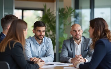 Young businessman talking with staff during an office meeting. High quality