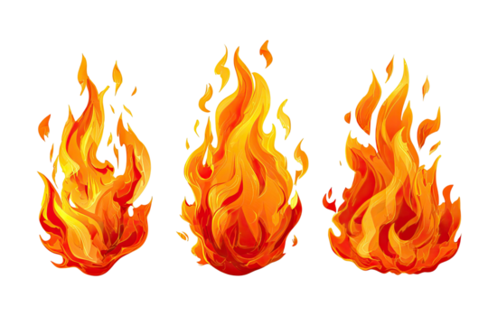 Three stylized cartoon flames, ranging from small to large, on a black background - Powered by Adobe