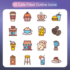 Coffee Brewing And Beverage Service Filled Outline Icons Set 1