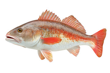 A side profile of a redfish isolated against a black background, showcasing its vibrant scales