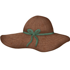 Watercolor Wide-Brimmed Hat With Green Ribbon