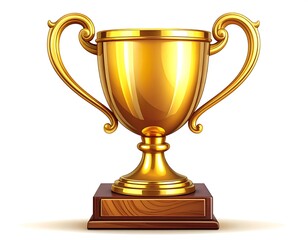 Golden trophy on a wooden base with two handles and a blank plate