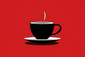 Obraz premium Steaming black coffee cup on red background