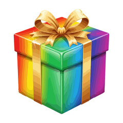 Obraz premium Colorful Rainbow Christmas Gift Box Icon with Golden Ribbon, Festive Vector Illustration 